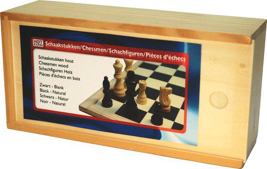 Dit is een foto van het spel Schaakst.77 mm.Staunt.3 blank/zwart kist te koop bij Speldorado Spellenwinkel Delft