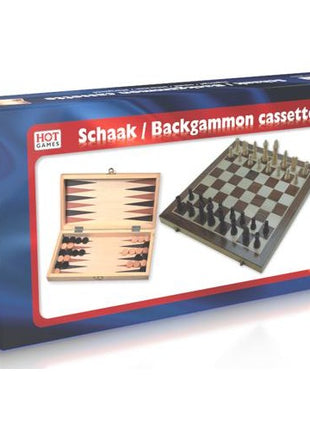 Backgammon  Schaak /Backgammon klapcassette ingelegd 29cm. - Hout - uitvoering
