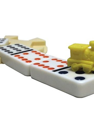 Dit is een foto van het spel Domino Mexican-Train Dubbel 15 koffer hout te koop bij Speldorado Spellenwinkel Delft