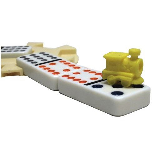 Dit is een foto van het spel Domino Mexican-Train Dubbel 15 koffer hout te koop bij Speldorado Spellenwinkel Delft