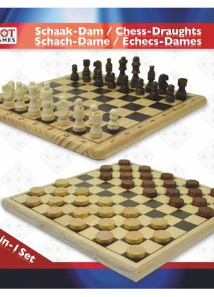 Schaak  Schaak Dam Set hout bedrukt 29x29 cm. - Hout - uitvoering