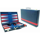 Backgammon koffer blauw vinyl 46x30 cm.
