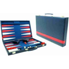 Backgammon koffer blauw vinyl