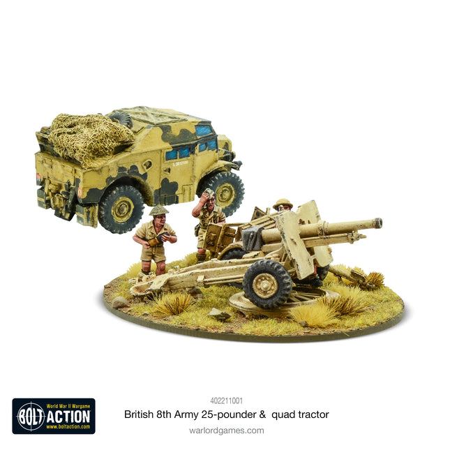 Dit is een foto van het spel 8th Army 25 Pounder Light Artillery, Quad Tractor & Limber te koop bij Speldorado Spellenwinkel Delft