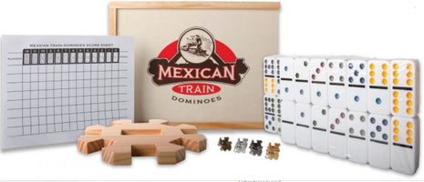 Dit is een foto van het spel Natural Games Mexicaanse Trein Domino met 66 stukken te koop bij Speldorado Spellenwinkel Delft
