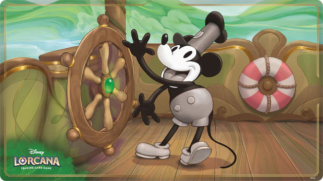 Dit is een foto van het spel Disney Lorcana - The First Chapter Mickey Mouse Steamboat Willie playmat te koop bij Speldorado Spellenwinkel Delft