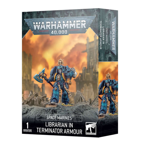 Dit is een afbeelding van het miniatuur Librarian In Terminator Armour - Space Marines voor het spel Warhammer, te koop bij Tabletop Miniature Wargames spellenwinkel Speldorado in delft
