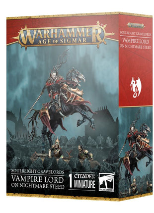 Dit is een afbeelding van het miniatuur Vampire lord on nightmare steed - soulblight gravelords voor het spel Warhammer, te koop bij Tabletop Miniature Wargames spellenwinkel Speldorado in delft