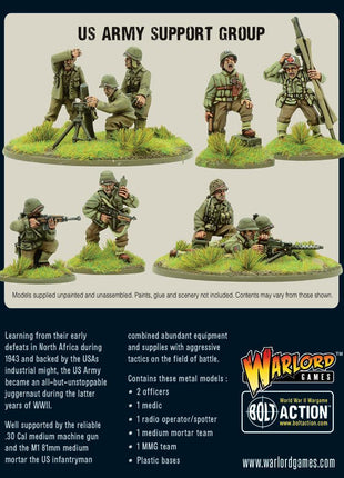 Dit is een foto van het spel US Army Support Group (HQ, Mortar & MMG) te koop bij Speldorado Spellenwinkel Delft