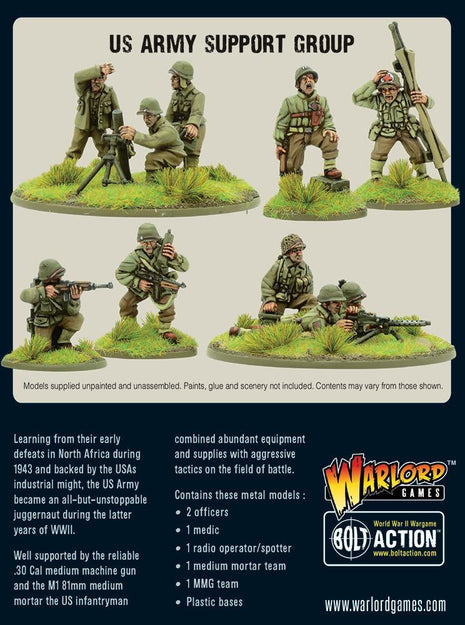 Dit is een foto van het spel US Army Support Group (HQ, Mortar & MMG) te koop bij Speldorado Spellenwinkel Delft