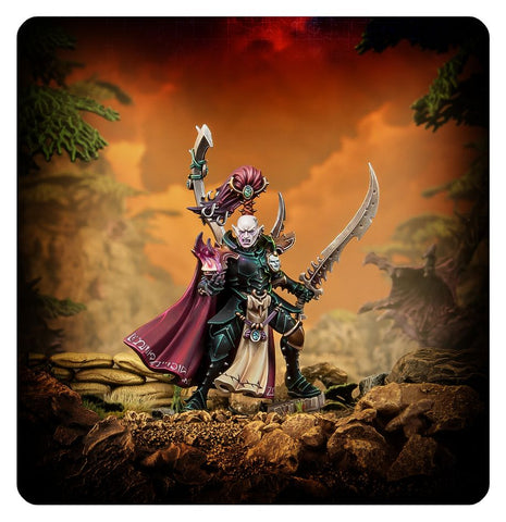 Dit is een afbeelding van het miniatuur Archon -Drukhari voor het spel Warhammer, te koop bij Tabletop Miniature Wargames spellenwinkel Speldorado in delft