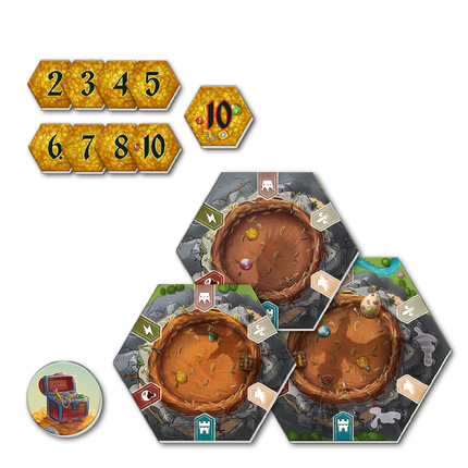 Kaarten en onderdelen van Schatten van de Phoenix, waarin spelers schatten verzamelen