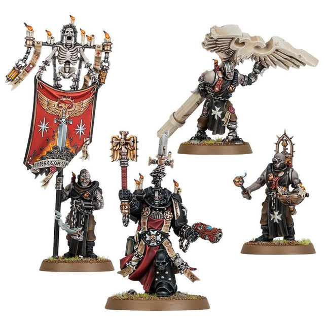 Dit is een foto van het spel Grimaldus & Retinue - Black Templars te koop bij Speldorado Spellenwinkel Delft