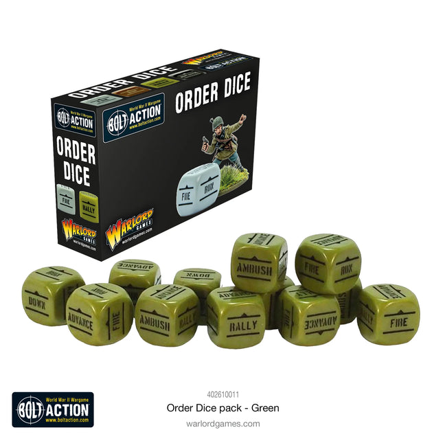 Bolt Action Orders Dice - Green (12)