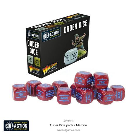 Bolt Action Orders Dice - Maroon (12) voor Bolt Action - Generic g schaal 1:58 miniatuur