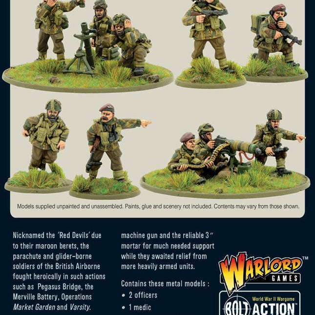 Dit is een foto van het spel British Airborne Support Group (HQ, Mortar & MMG) te koop bij Speldorado Spellenwinkel Delft