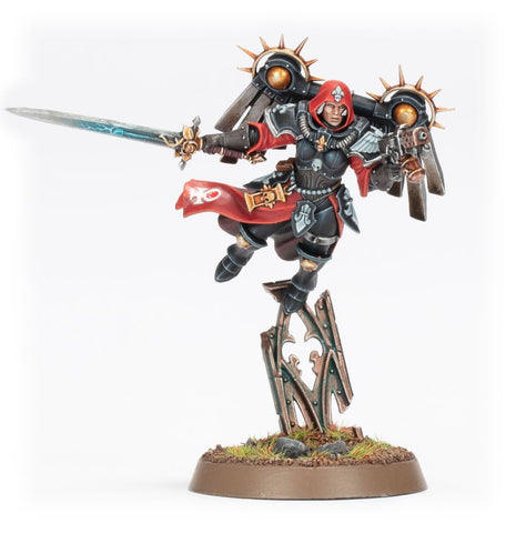 Dit is een afbeelding van het miniatuur Canoness W/Jump Pack voor het spel Warhammer, te koop bij Tabletop Miniature Wargames spellenwinkel Speldorado in delft