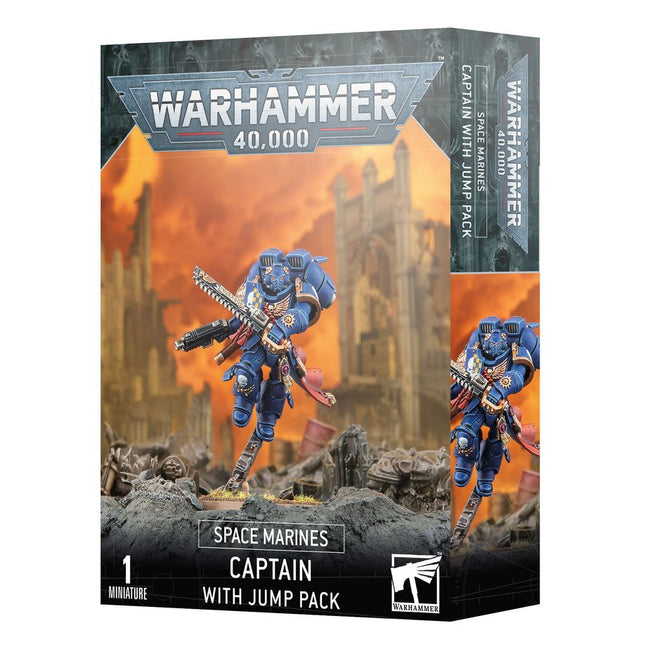 Dit is een afbeelding van het miniatuur Captain With Jump Pack - Space Marines voor het spel Warhammer, te koop bij Tabletop Miniature Wargames spellenwinkel Speldorado in delft