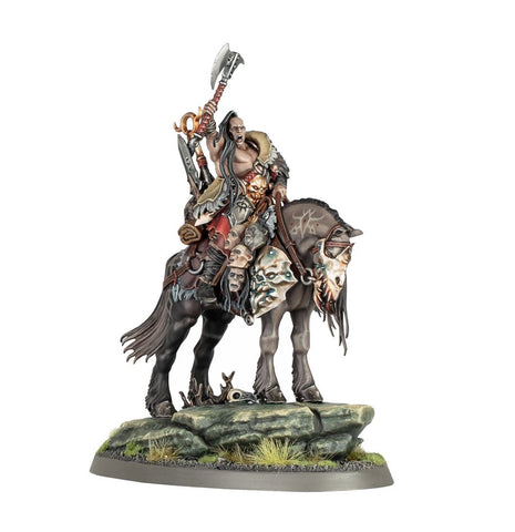 Dit is een afbeelding van het miniatuur darkoath Chieftain On Warsteed - Slaves to darkness voor het spel Warhammer, te koop bij Tabletop Miniature Wargames spellenwinkel Speldorado in delft