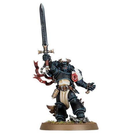 Dit is een afbeelding van het miniatuur Emperor'S Champion - Black Templars voor het spel Warhammer, te koop bij Tabletop Miniature Wargames spellenwinkel Speldorado in delft