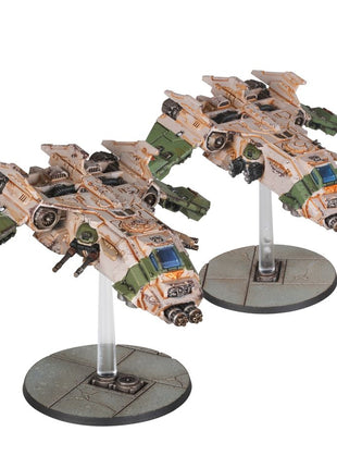 Dit is een afbeelding van het miniatuur Fire Raptor Gunship Squadron - Adeptus Astartes voor het spel Warhammer, te koop bij Tabletop Miniature Wargames spellenwinkel Speldorado in delft