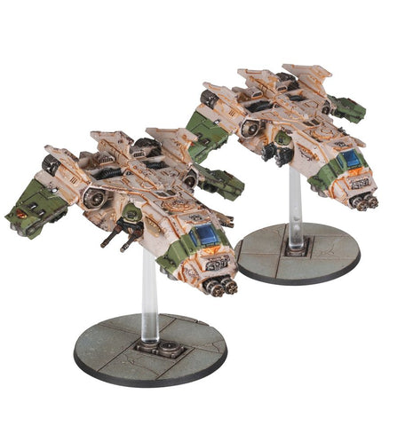 Dit is een afbeelding van het miniatuur Fire Raptor Gunship Squadron - Adeptus Astartes voor het spel Warhammer, te koop bij Tabletop Miniature Wargames spellenwinkel Speldorado in delft