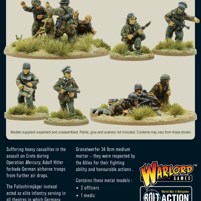 Dit is een foto van het spel Fallschirmjäger Support Group (HQ, Mortar & MMG) te koop bij Speldorado Spellenwinkel Delft