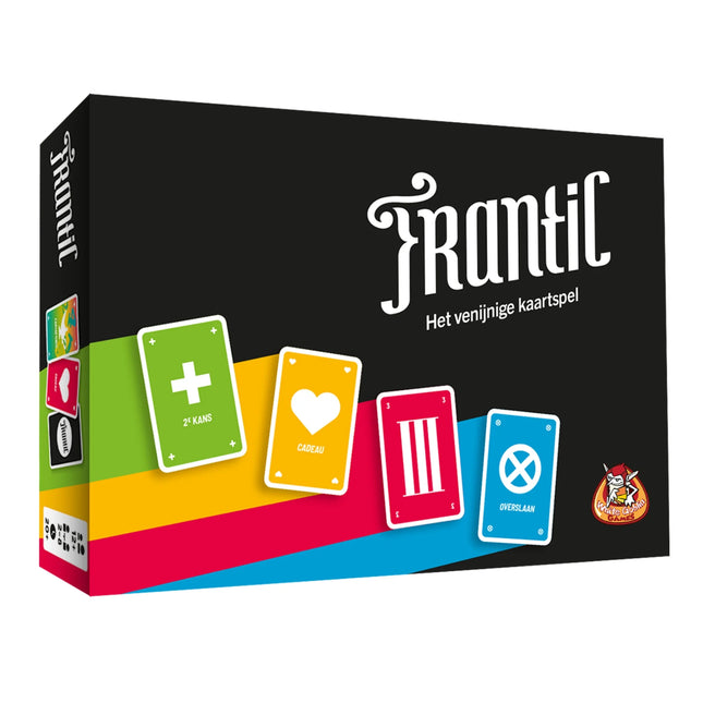 Het chaotische en kleurrijke kaartspel Frantic van White Goblin Games met kaarten op tafel