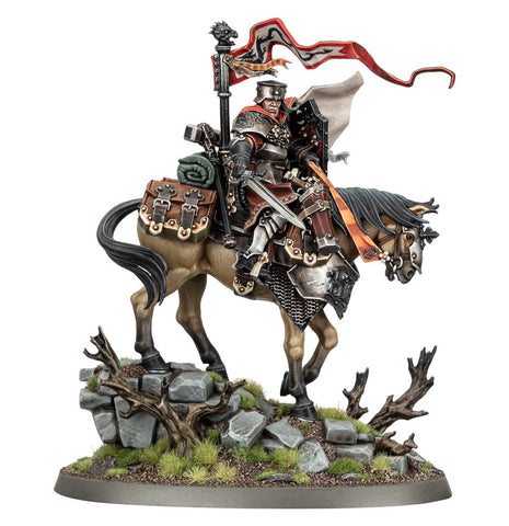Dit is een afbeelding van het miniatuur Freeguild Cavalier Marshal - Cities of Sigmar voor het spel Warhammer, te koop bij Tabletop Miniature Wargames spellenwinkel Speldorado in delft