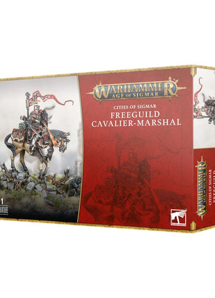 Dit is een afbeelding van het miniatuur Freeguild Cavalier Marshal - Cities of Sigmar voor het spel Warhammer, te koop bij Tabletop Miniature Wargames spellenwinkel Speldorado in delft