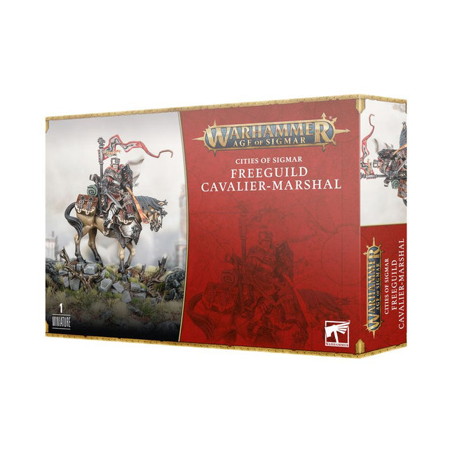 Dit is een afbeelding van het miniatuur Freeguild Cavalier Marshal - Cities of Sigmar voor het spel Warhammer, te koop bij Tabletop Miniature Wargames spellenwinkel Speldorado in delft