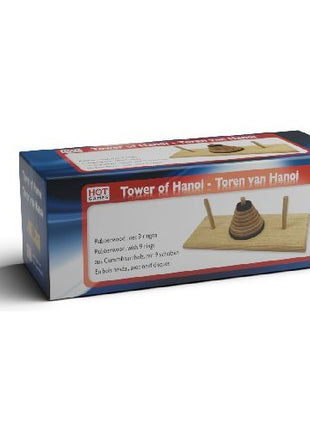 Toren Van Hanoi Rubberwood 9 Discs hersenbreker  - Handelsonderneming Telgenkamp