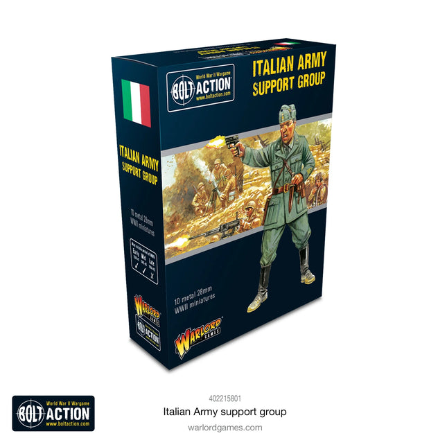 Dit is een foto van het spel Italian Army Support Group (HQ, Mortar & MMG) te koop bij Speldorado Spellenwinkel Delft