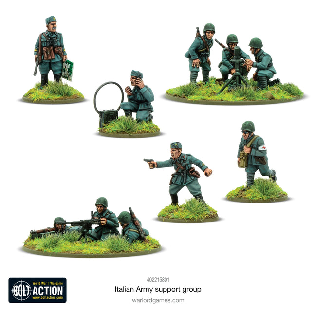 Dit is een foto van het spel Italian Army Support Group (HQ, Mortar & MMG) te koop bij Speldorado Spellenwinkel Delft