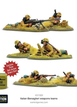 Dit is een foto van het spel Italian Bersaglieri Weapons Teams te koop bij Speldorado Spellenwinkel Delft