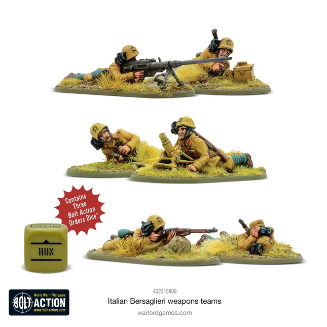 Dit is een foto van het spel Italian Bersaglieri Weapons Teams te koop bij Speldorado Spellenwinkel Delft