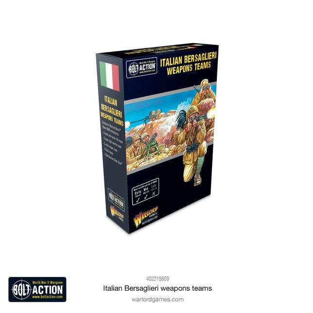 Dit is een foto van het spel Italian Bersaglieri Weapons Teams te koop bij Speldorado Spellenwinkel Delft
