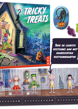 Kostuumkaarten in Tricky Treats – spelers combineren outfits om snoep te scoren