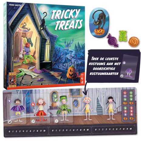 Kostuumkaarten in Tricky Treats – spelers combineren outfits om snoep te scoren