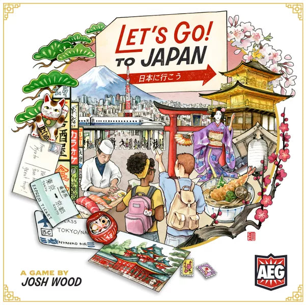 Afbeelding van het bordspel Let's Go to Japan, te koop bij Speldorado. Het spel heeft een reis- en Japan-thema met kleurrijke illustraties en kaarten.