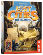 Kaarten uit Lost Cities met investering‑(handshake)‑kaarten zichtbaar – verhoog je score via slimme multipliers.