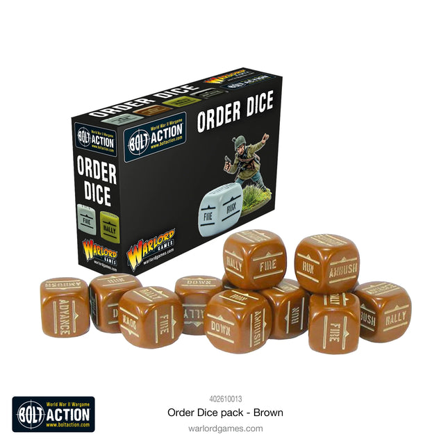 Dit is een foto van het spel Orders Dice Pack - Brown te koop bij Speldorado Spellenwinkel Delft