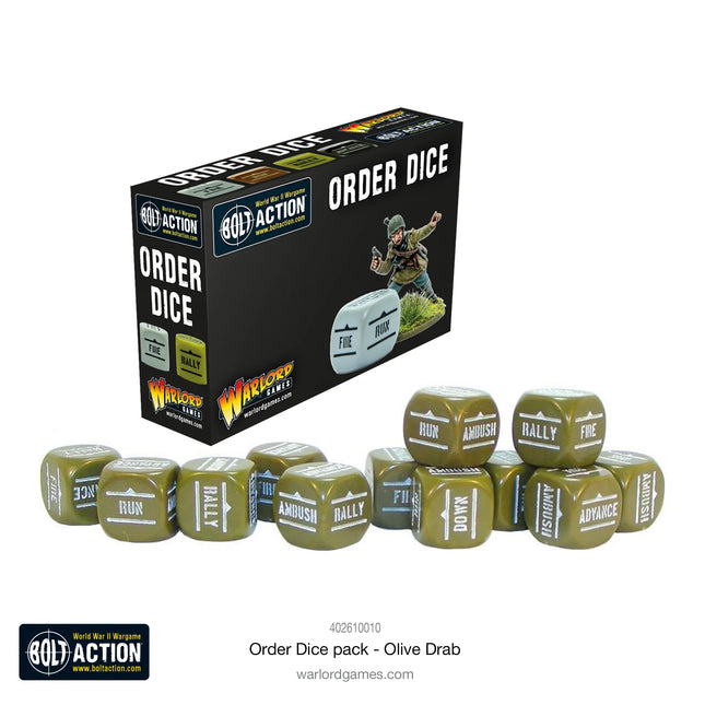 Dit is een foto van het spel Orders Dice Pack - Olive Drab te koop bij Speldorado Spellenwinkel Delft