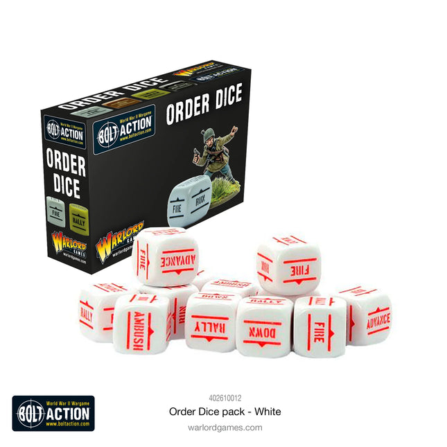 Dit is een foto van het spel Orders Dice Pack - White te koop bij Speldorado Spellenwinkel Delft