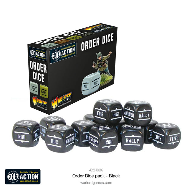 Dit is een foto van het spel Orders Dice Pack - Black te koop bij Speldorado Spellenwinkel Delft