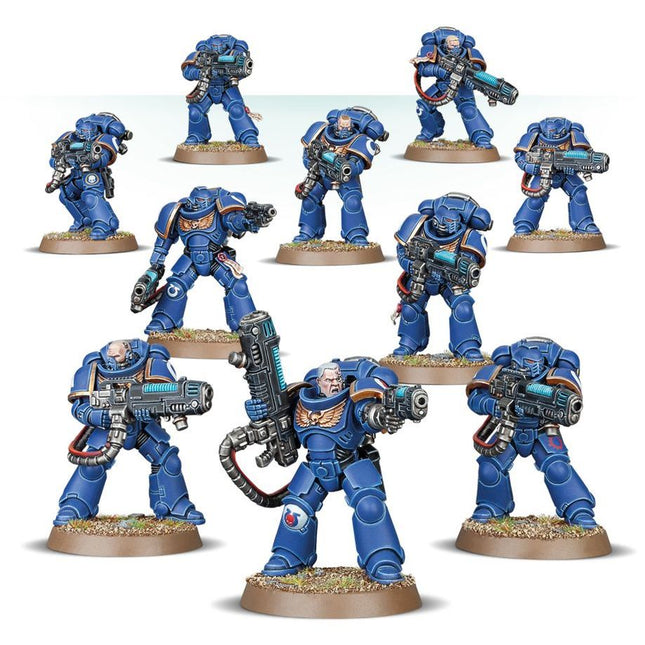 Dit is een afbeelding van het miniatuur Primaris Hellblasters - Space Marines voor het spel Warhammer, te koop bij Tabletop Miniature Wargames spellenwinkel Speldorado in delft