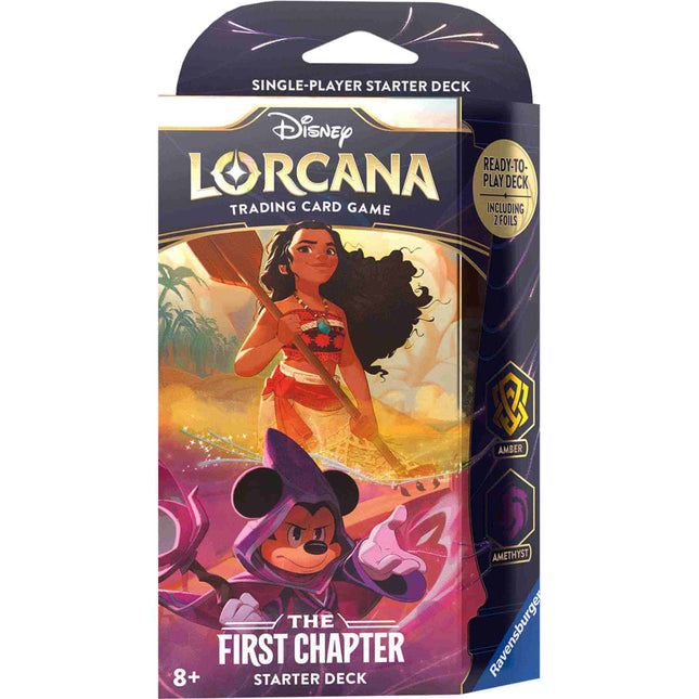 Dit is een foto van het spel The First Chapter Starterdeck: Moana & Sorcerer Mickey (incl booster)-Disney Lorcana TCG te koop bij Speldorado Spellenwinkel Delft