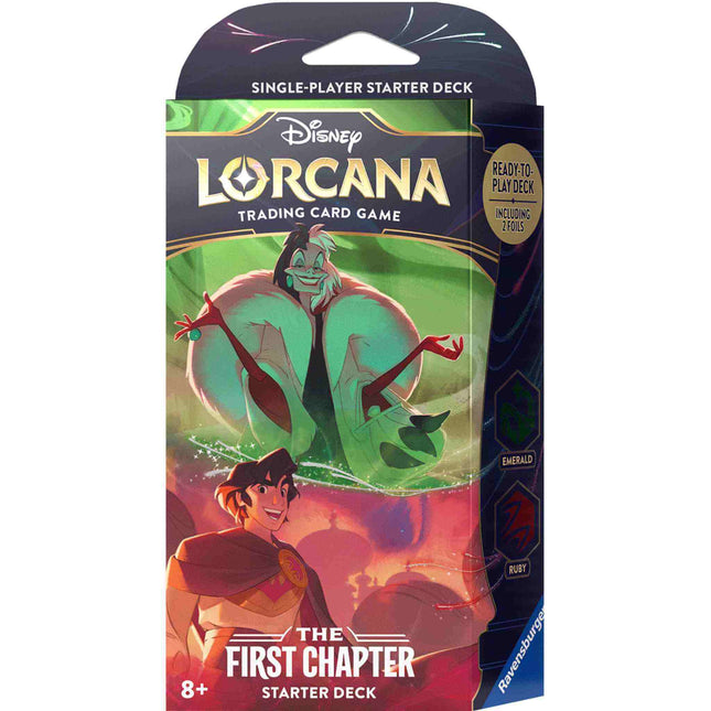 Dit is een foto van het spel The First Chapter Starterdeck: Cruella De Vil & Aladdin (incl booster) -Disney Lorcana TCG te koop bij Speldorado Spellenwinkel Delft