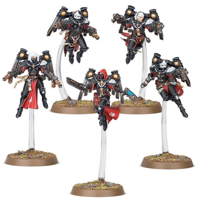 Dit is een afbeelding van het miniatuur Seraphim Squad- Adepta Sororitas voor het spel Warhammer, te koop bij Tabletop Miniature Wargames spellenwinkel Speldorado in delft