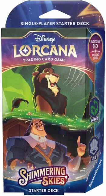 Dit is een foto van het spel Shimmering Skies Starter Deck - Scar & Kronk - Disney Lorcana te koop bij Speldorado Spellenwinkel Delft